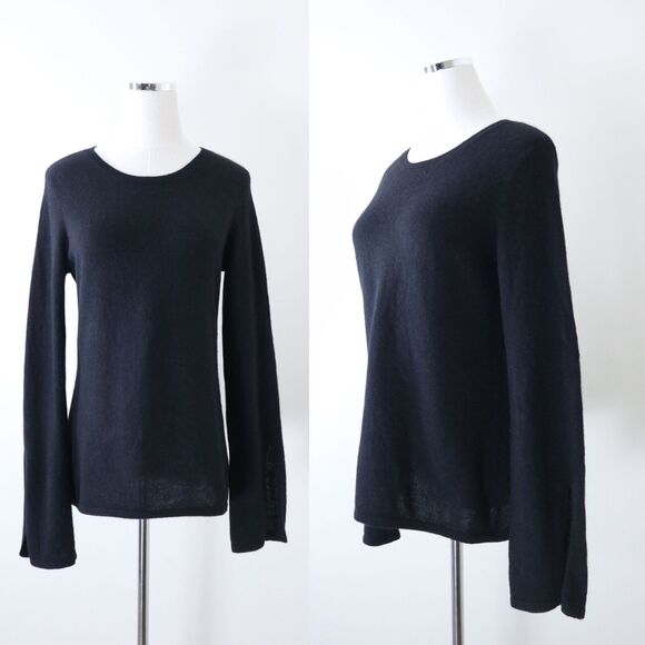 The Cashmere Project Size S Crewneck Sweater Split Flare Sleeve Black Pullover - Picture 1 of 12